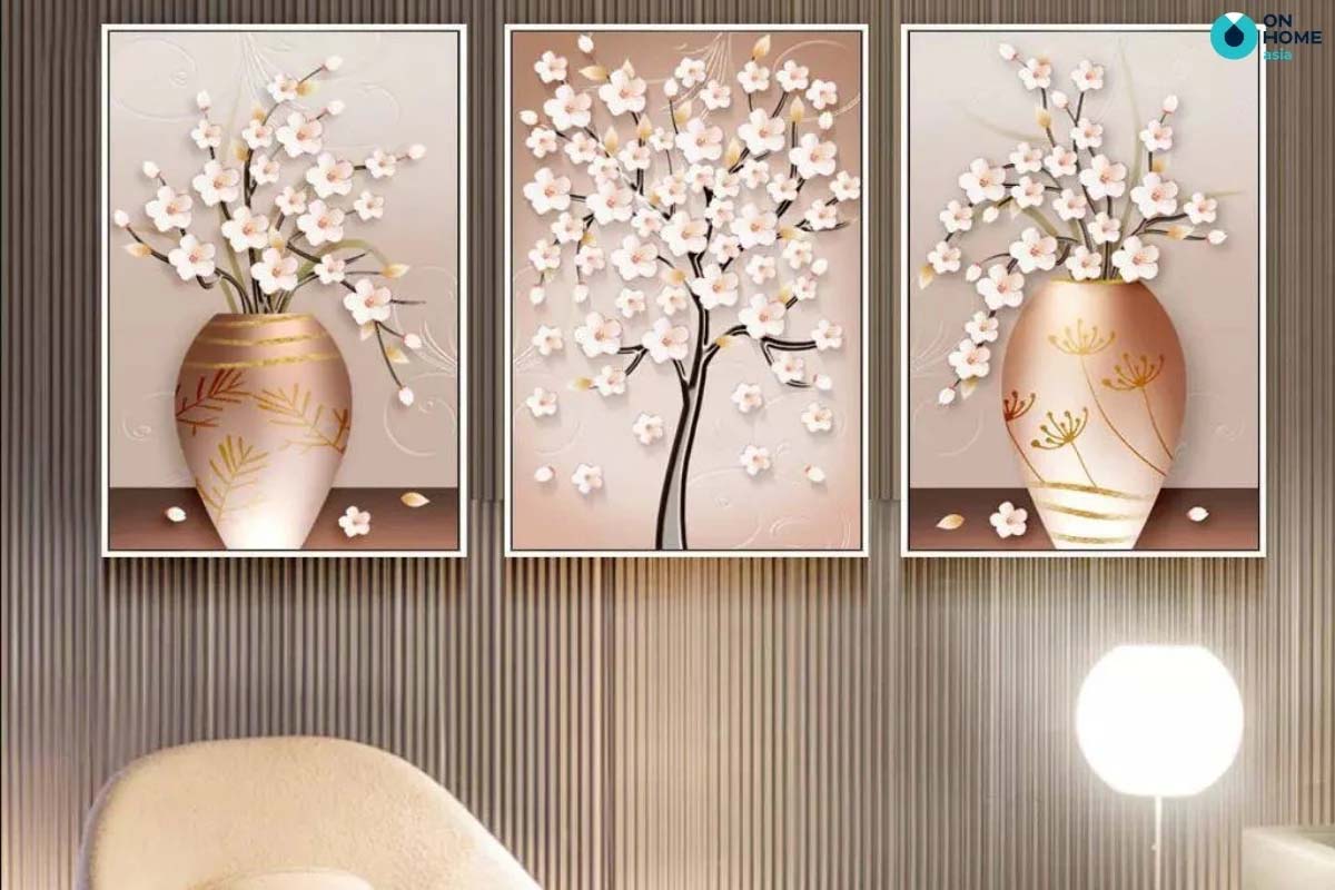 Kỹ thuật treo tranh treo tường phòng khách chuẩn độ cao tầm mắt từ 1.45m đến 1.55m cách sàn nhà