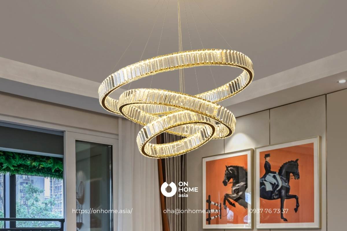Đèn chùm pha lê trang trí phòng khách sang trọng