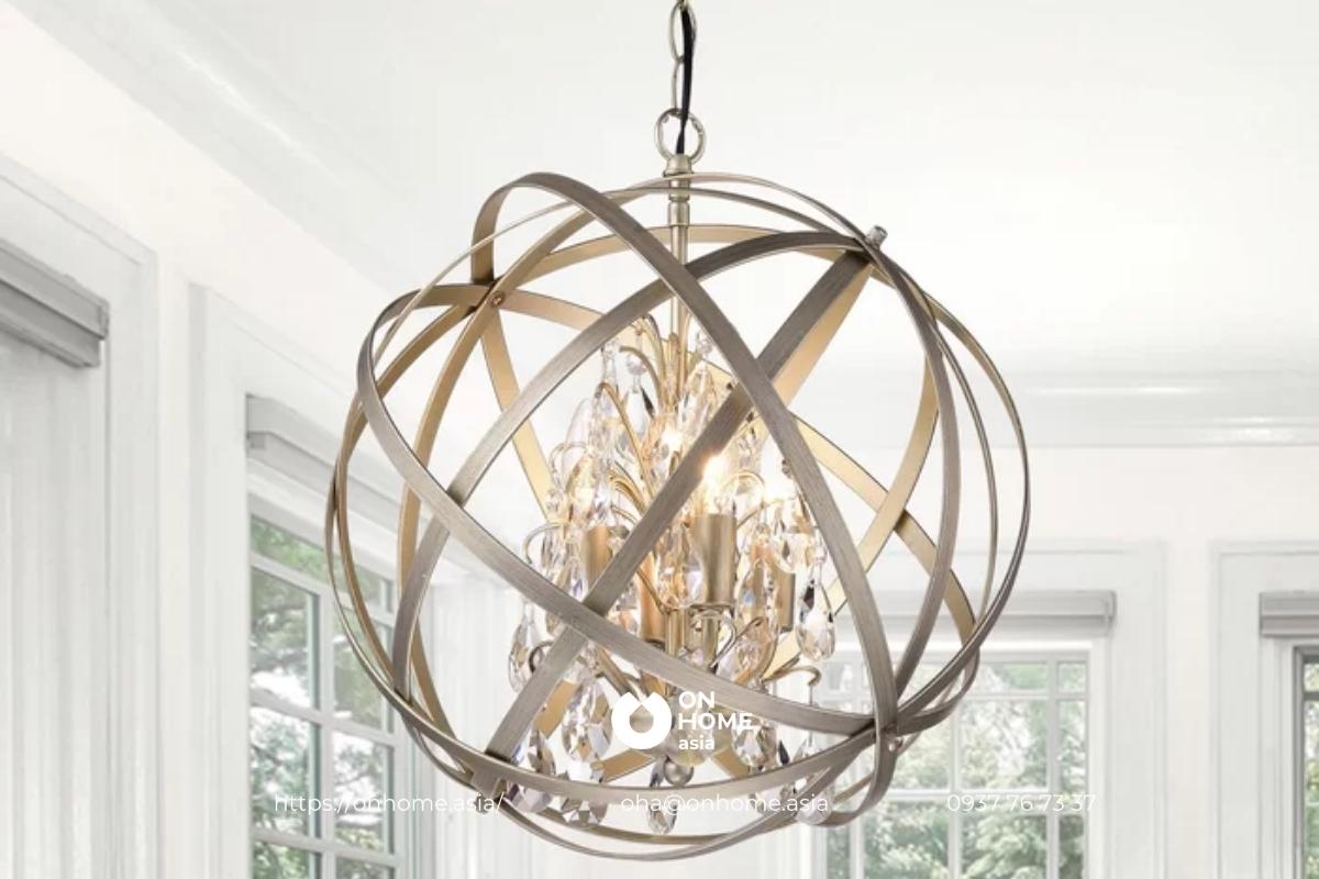 Đèn chùm trang trí phòng khách pha lê hình tròn cao cấp