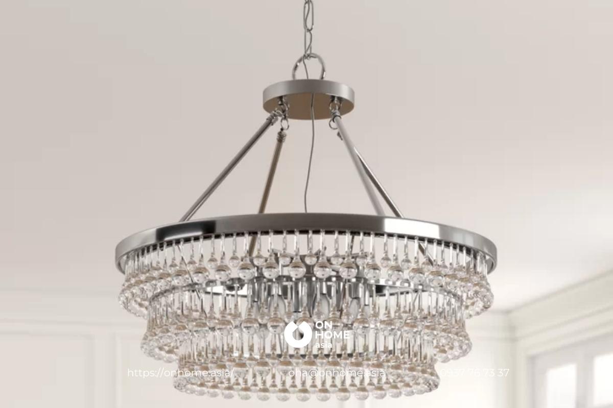 Đèn chùm trang trí phòng khách màu trắng tinh tế