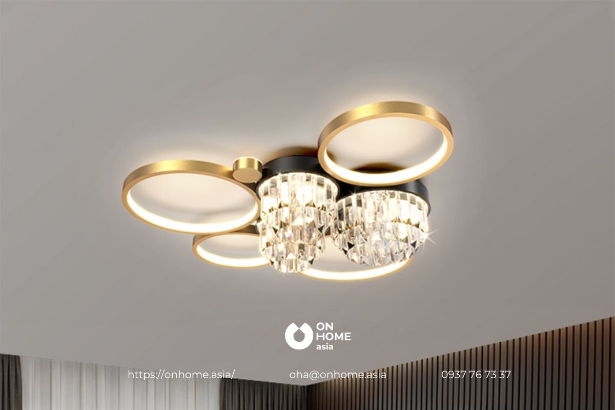 Đèn pha lê kết hợp đèn led trang trí phòng khách cao cấp