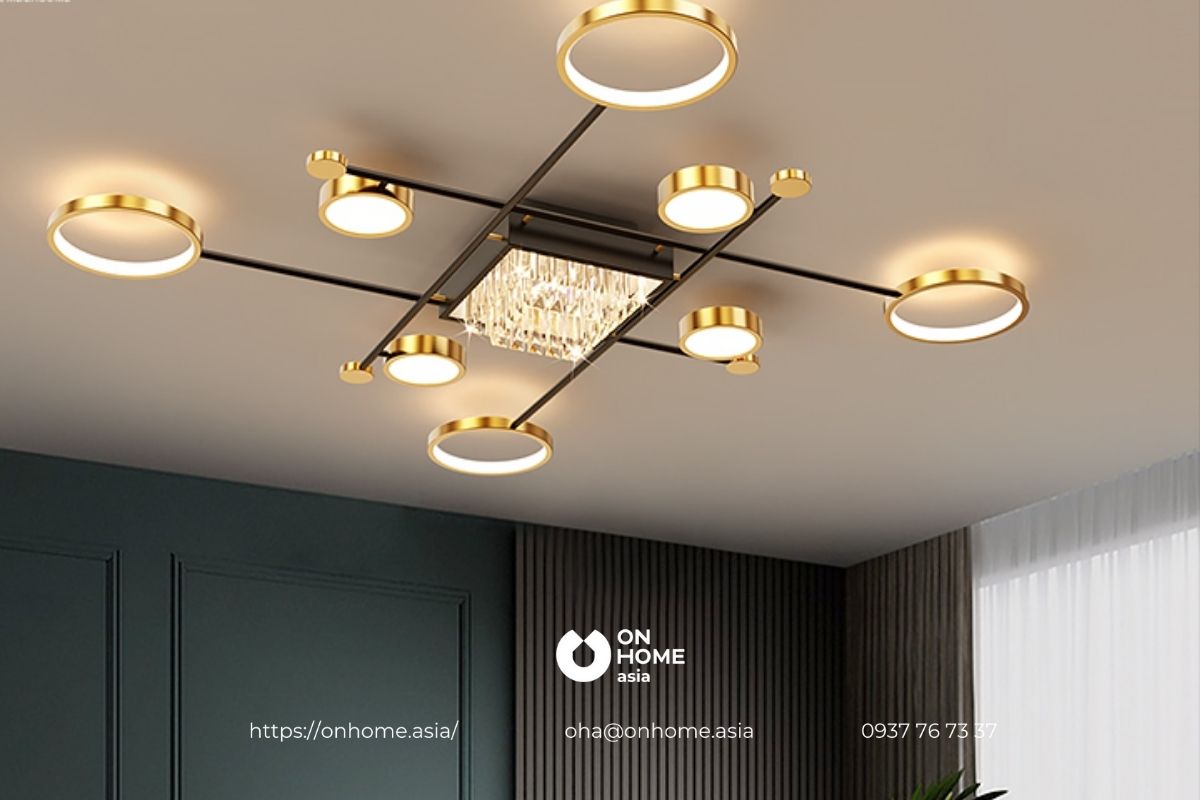 Đèn ốp trần phòng khách đẹp, sang trọng