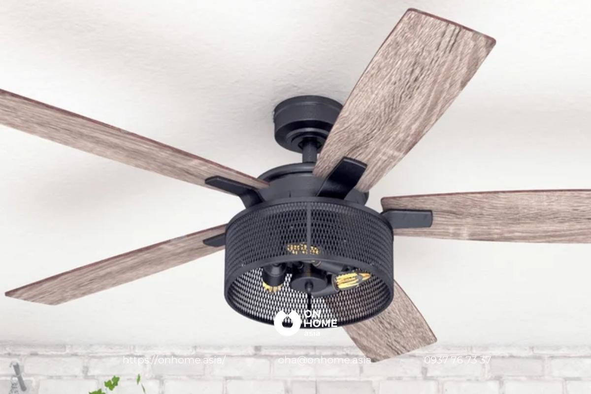 Đèn quạt trang trí phòng khách bằng gỗ hiện đại