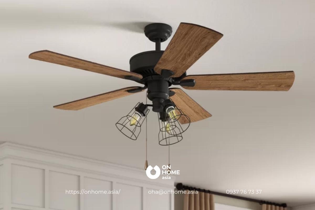 Quạt đèn gỗ trang trí phòng khách hiện đại