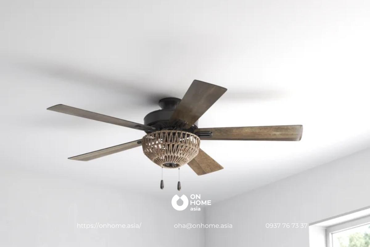 Đèn quạt trang trí phòng khách bằng gỗ hiện đại, cao cấp