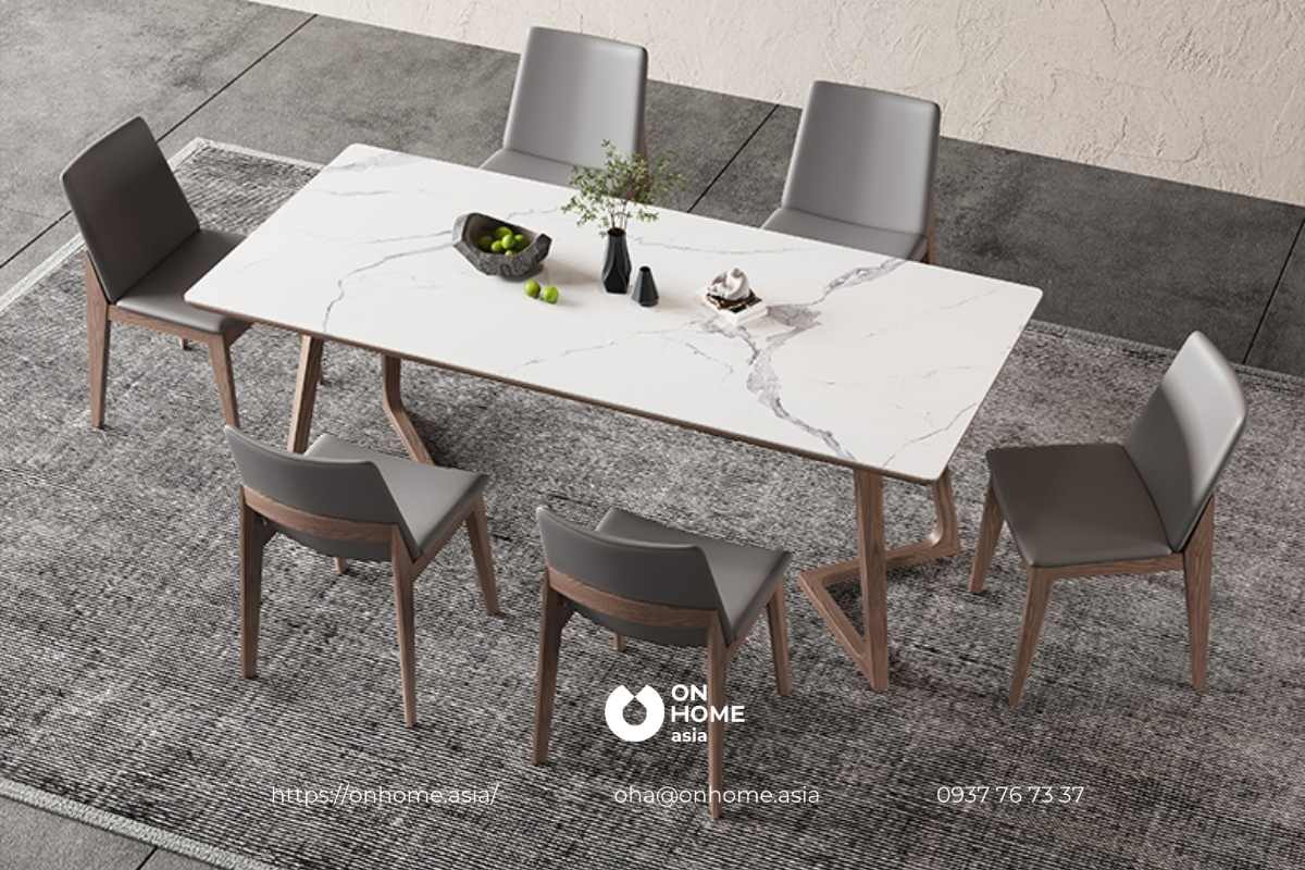 Bàn ăn mặt đá Ceramic chân gỗ đẹp