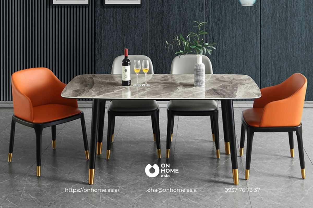 Bộ bàn ăn mặt đá chân gỗ bọc kim loại cao cấp