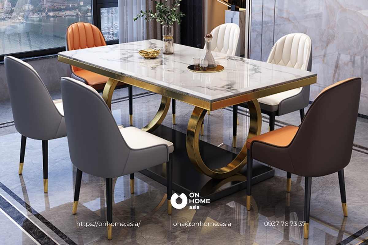 Bộ bàn ăn 6 ghế mặt đá Ceramic sang trọng