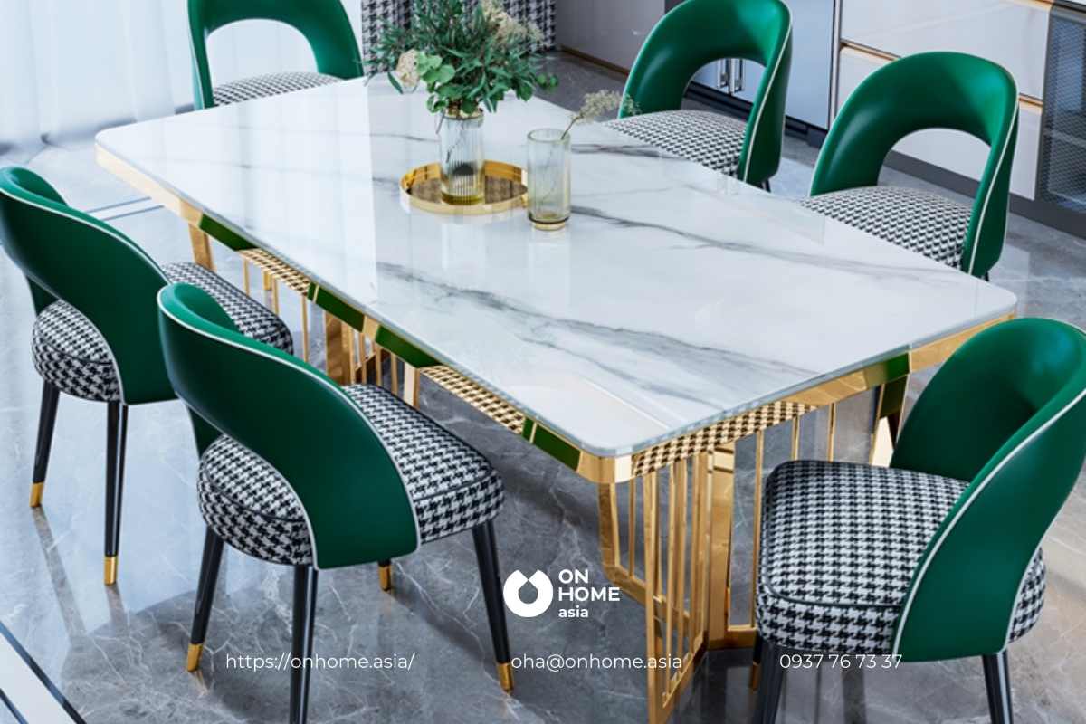 Bộ bàn ăn mặt đá chân kim loại cao cấp