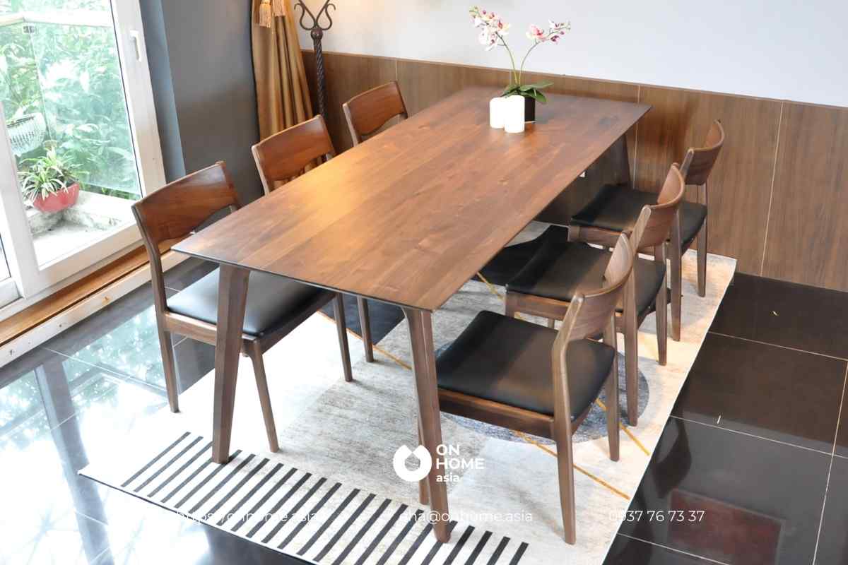 Bộ bàn ghế ăn gỗ Óc Chó 6 ghế đơn giản
