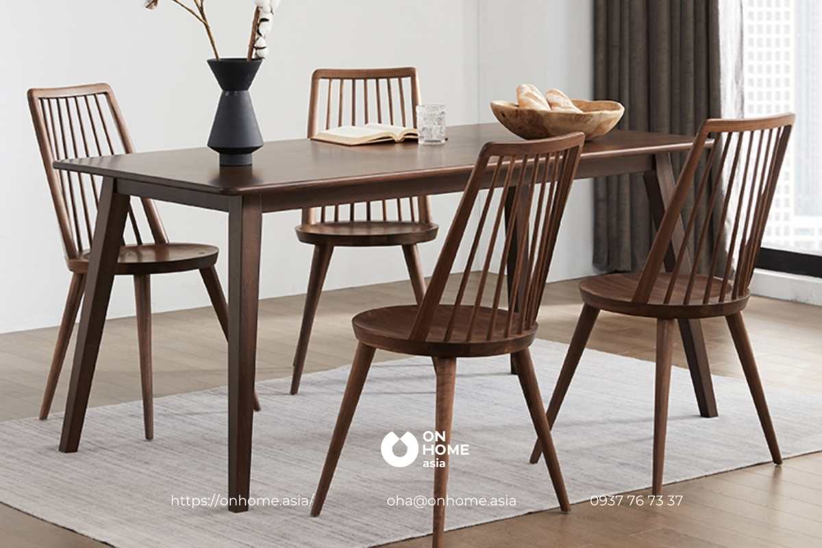Bàn ăn gỗ Óc Chó thiết kế đơn giản, thanh lịch