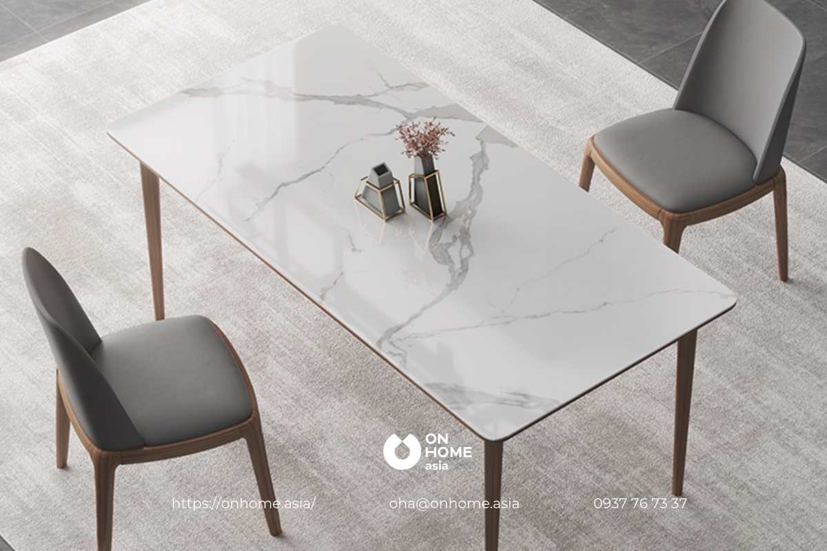 Bàn ăn gỗ Óc Chó mặt đá đơn giản, hiện đại