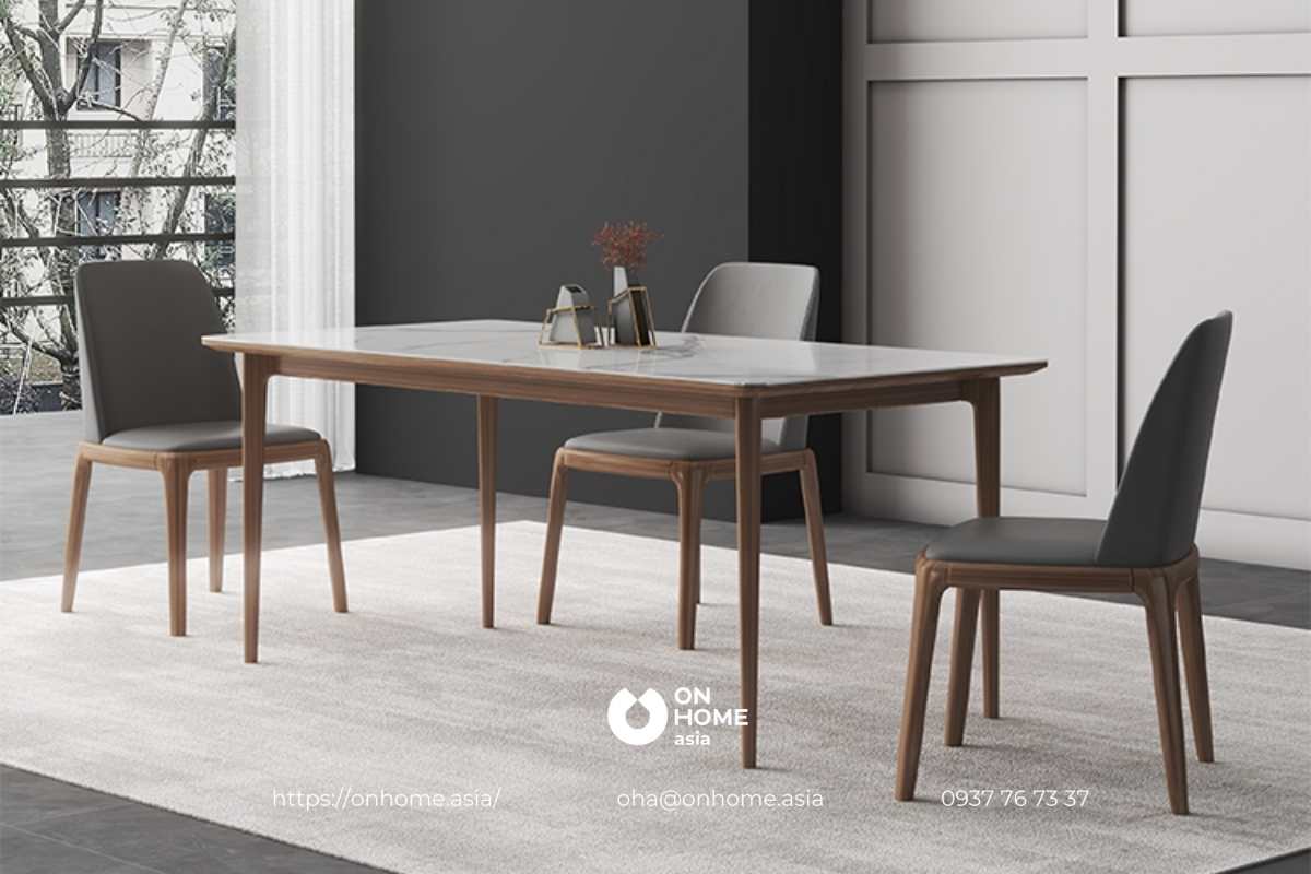 Bàn ăn gỗ Óc Chó mặt đá đẹp