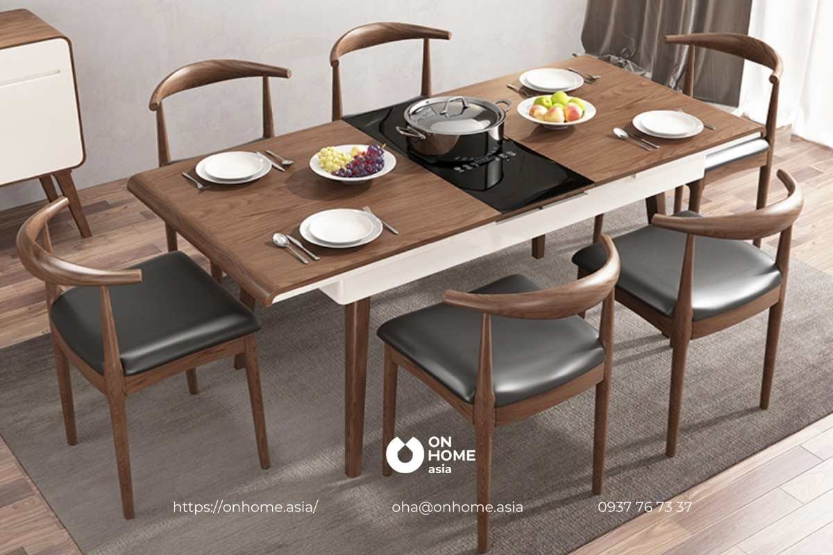 Bàn ăn có tích hợp bếp từ bằng gỗ Óc Chó đẹp