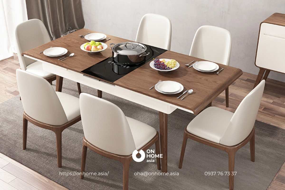 Bàn ăn có tích hợp bếp từ bằng gỗ Óc Chó cao cấp