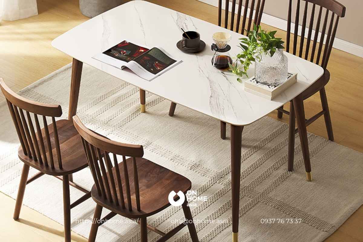 Bàn ghế ăn gỗ Óc Chó mặt đá cao cấp