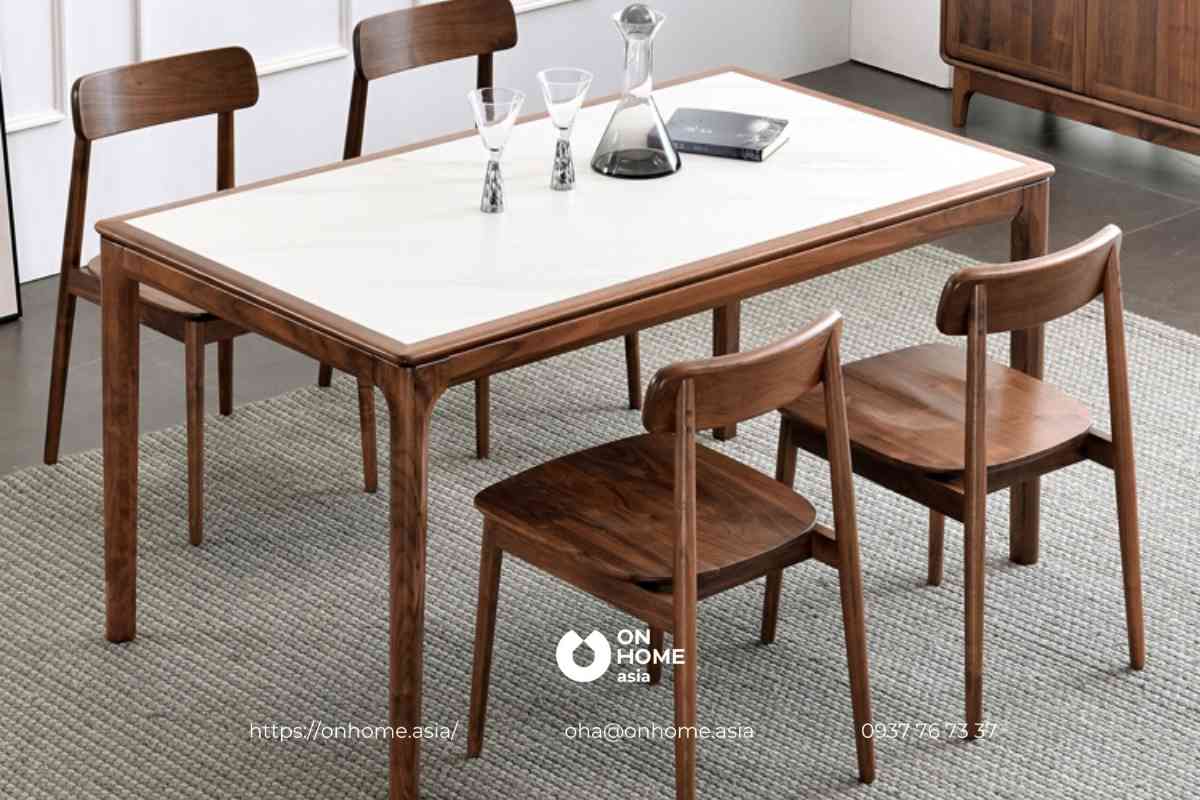 Bộ bàn ăn gỗ Óc Chó mặt đá cao cấp