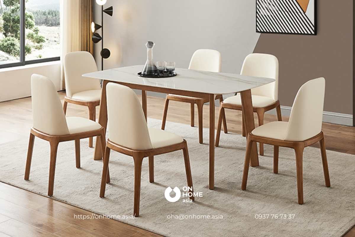 Bàn ghế ăn gỗ Óc Chó mặt đá sang trọng