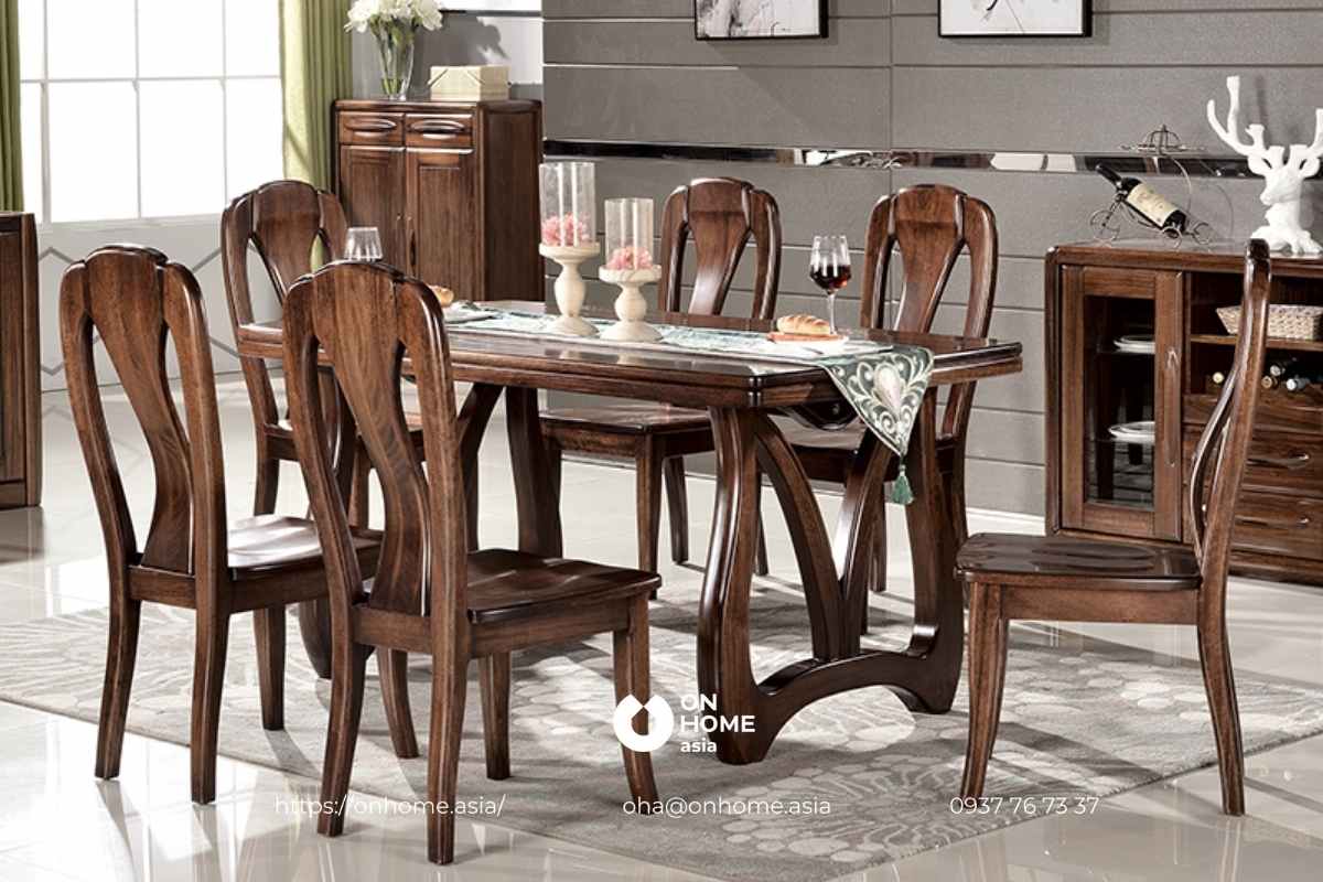 Bàn ghế ăn gỗ Óc Chó phong cách Tân Cổ Điển
