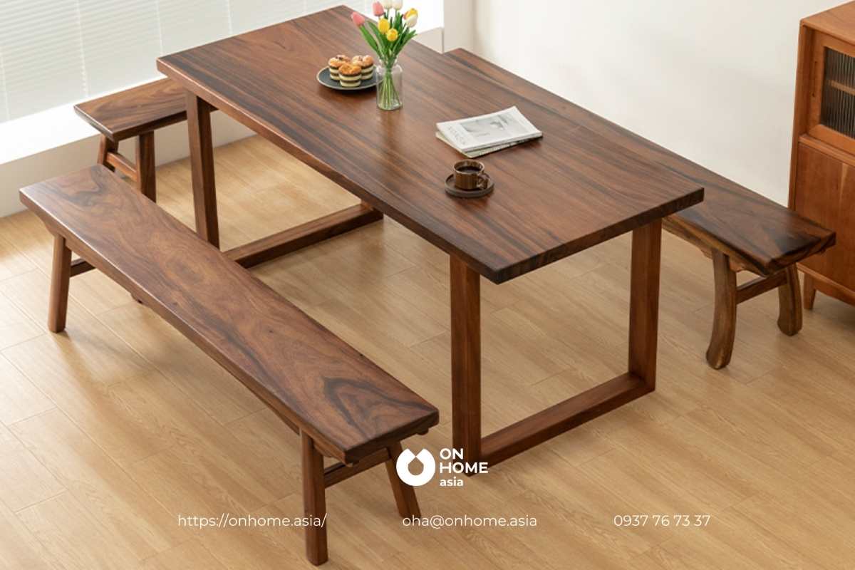 Bàn ăn gỗ Óc Chó thiết kế đơn giản