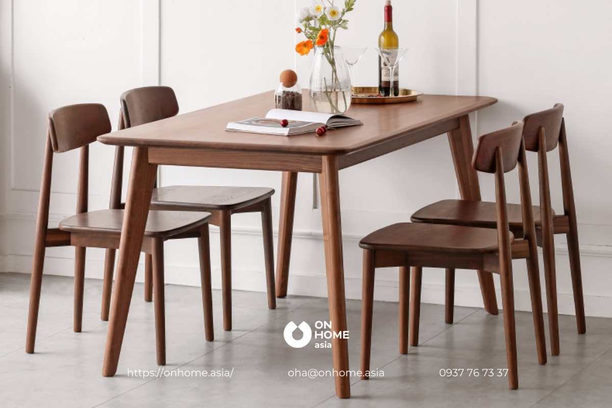 Bộ bàn ghế ăn gỗ Óc Chó 4 ghế đơn giản mà đẹp