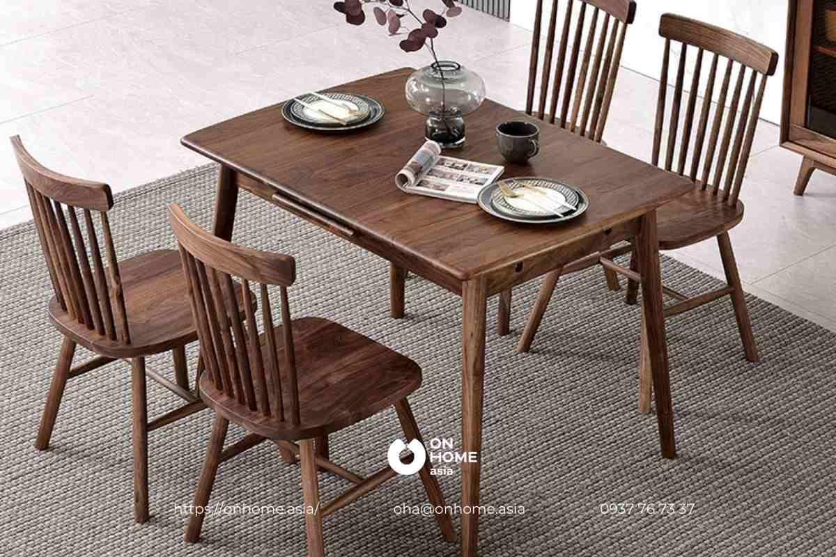 Bộ bàn ăn 4 ghế gỗ Óc Chó đơn giản