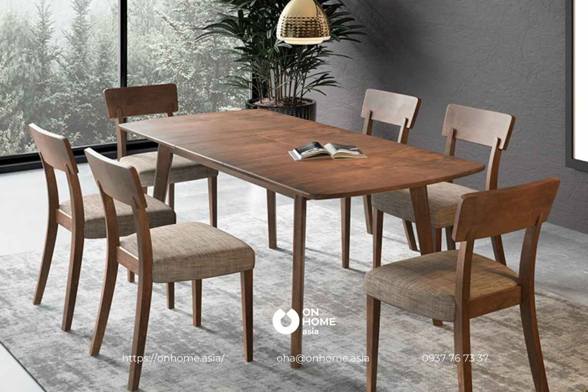 Bộ bàn ăn 6 ghế gỗ Óc Chó hiện đại, thanh lịch