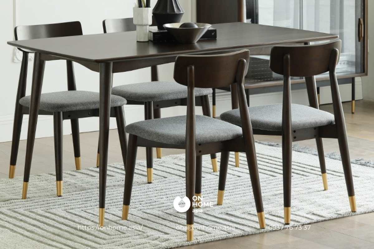 Bàn ghế ăn gỗ Óc Chó kết hợp kim loại sang trọng