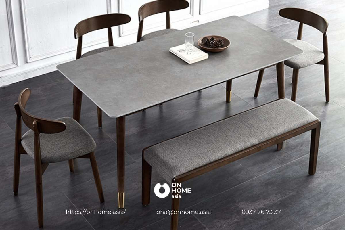 Bộ bàn ăn gỗ Óc Chó kết hợp kim loại sang trọng