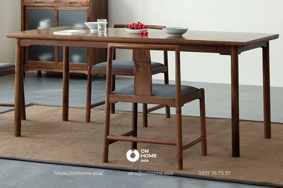 Bộ bàn ăn gỗ Óc Chó đơn giản