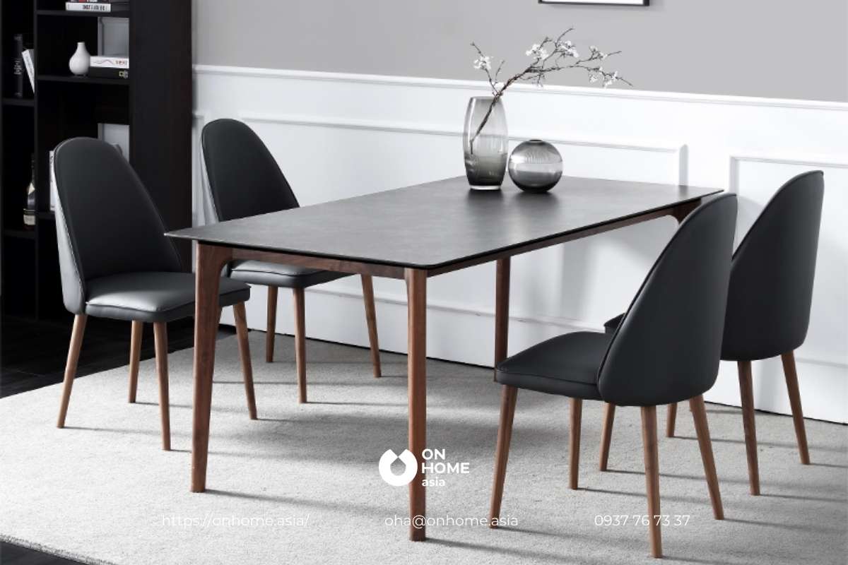 Bộ bàn ăn gỗ Óc Chó đơn giản mà đẹp