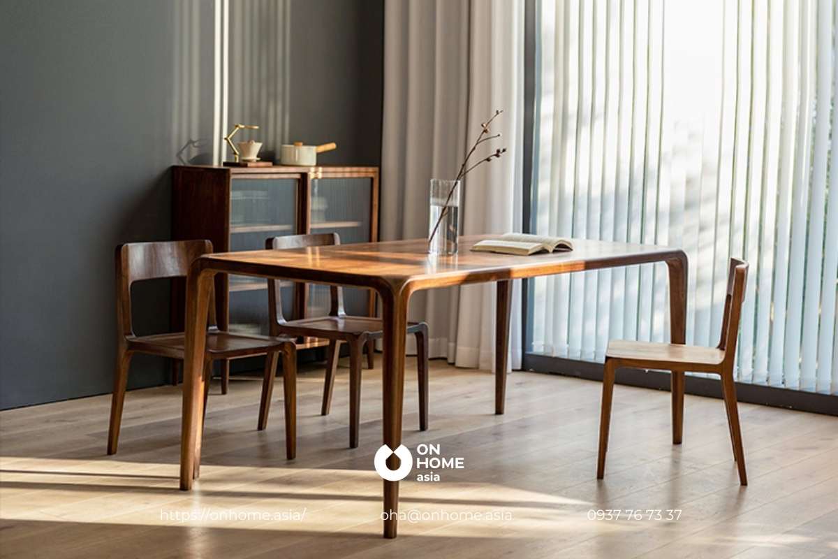 Bộ bàn ăn gỗ Óc Chó đơn giản mà đẹp