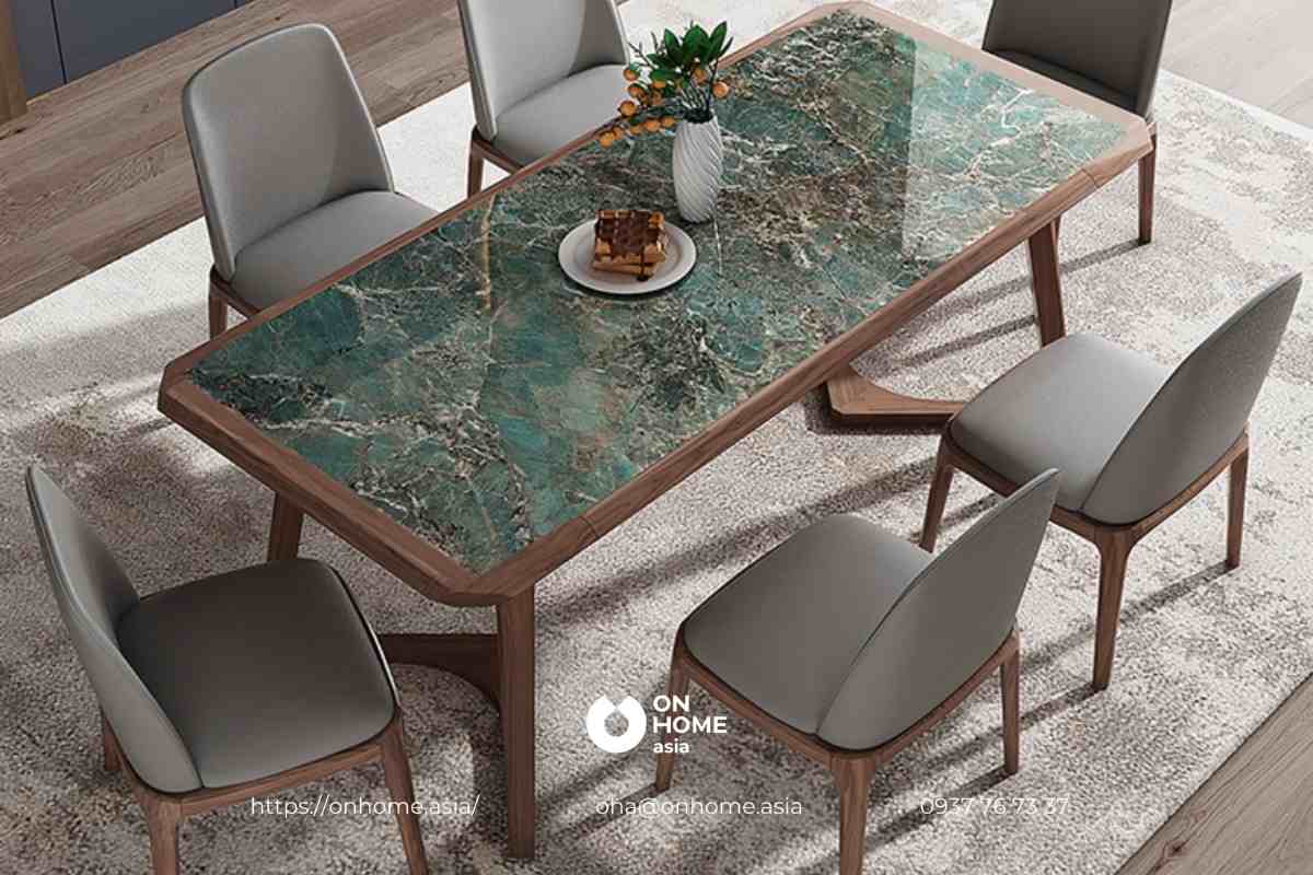 Bộ bàn ăn gỗ Óc Chó mặt đá đẹp