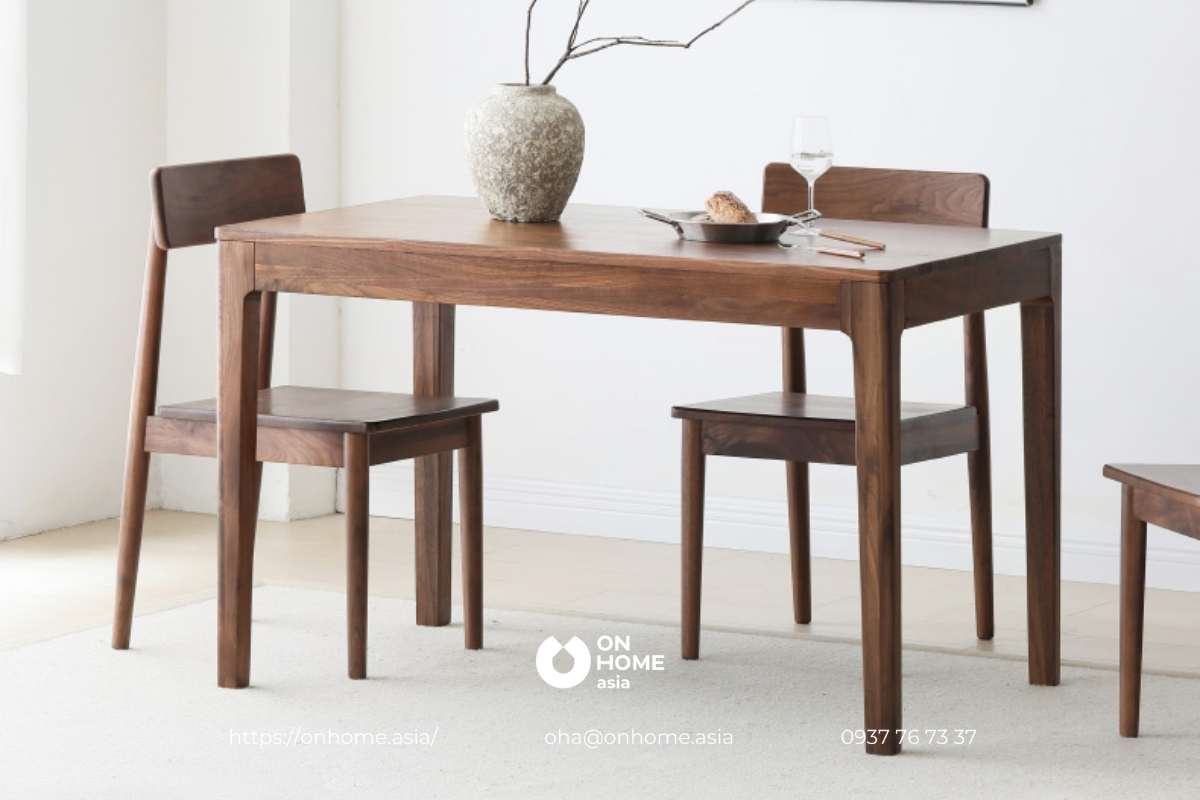 Bộ bàn ăn gỗ Óc Chó đơn giản