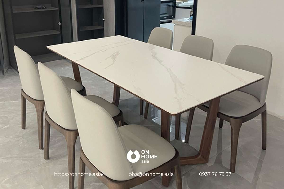 Bộ bàn ăn 6 ghế gỗ Óc Chó mặt đá sang trọng