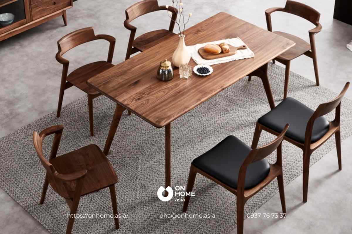 Bộ bàn ăn 6 ghế gỗ Óc Chó đơn giản