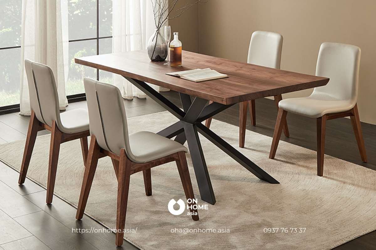 Bàn ăn gỗ Óc Chó nguyên tấm đơn giản