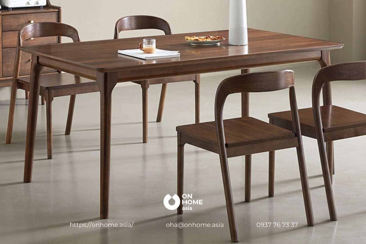 Bộ bàn ăn gỗ Óc Chó đơn giản mà đẹp