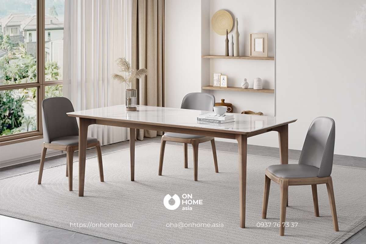 Bộ bàn ăn gỗ Óc Chó mặt đá đẹp