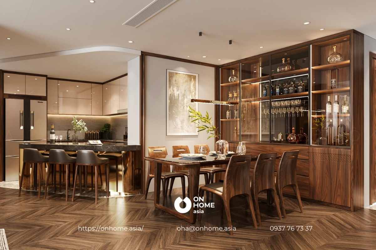 Bộ bàn ăn gỗ Óc Chó 6 ghế sang trọng