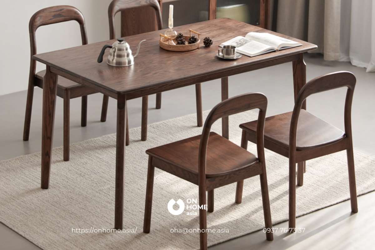 Bộ bàn ăn gỗ Óc Chó đơn giản, tinh tế