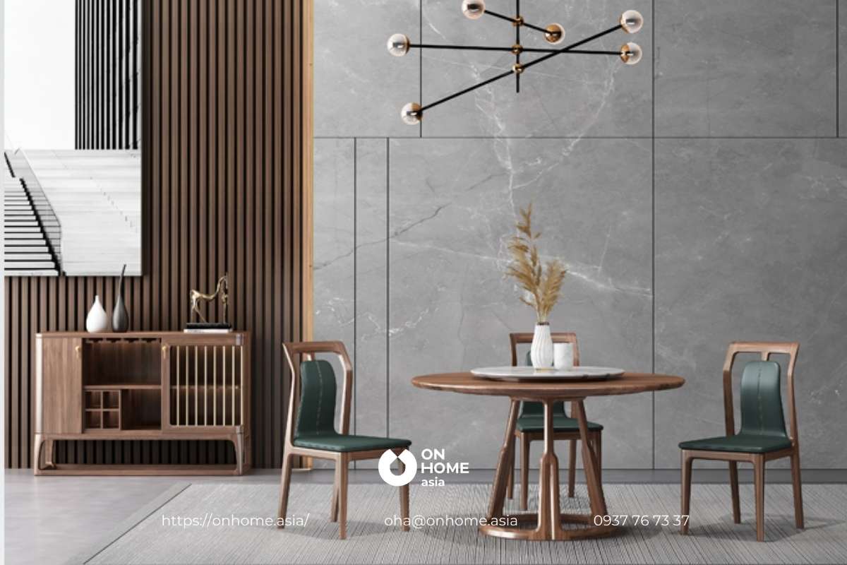 Bộ bàn ăn ghế ăn gỗ Óc Chó hình tròn cao cấp