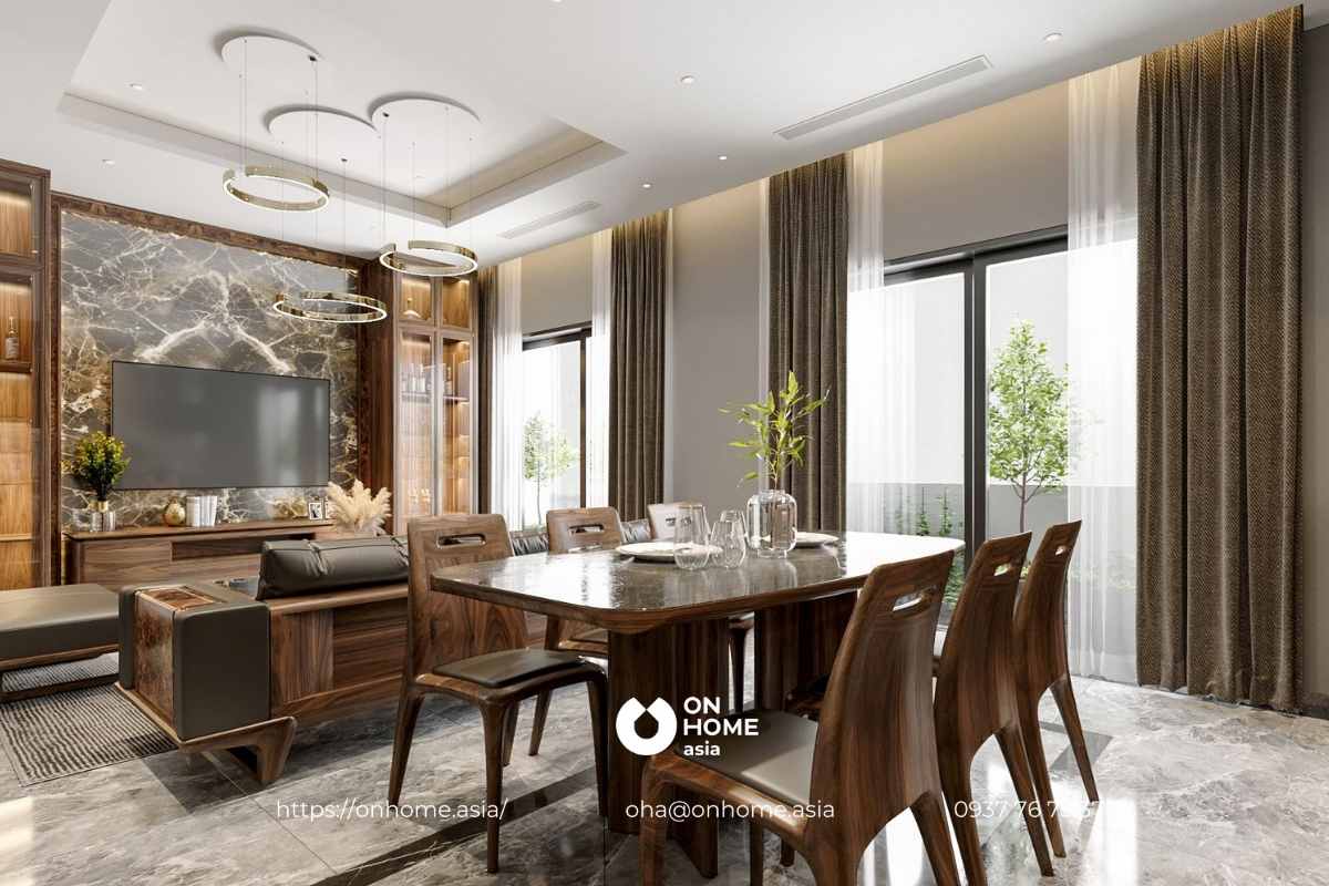 Bộ bàn ăn gỗ Óc Chó nguyên khối 6 ghế cao cấp