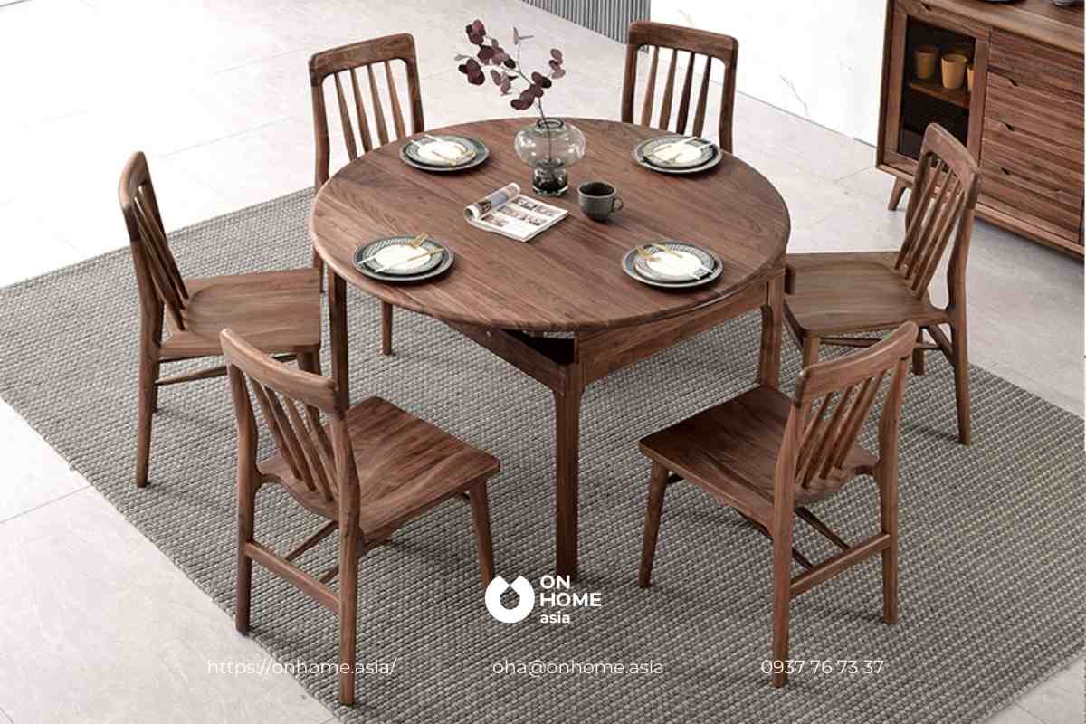 Bộ bàn ghế ăn gỗ Óc Chó hình tròn