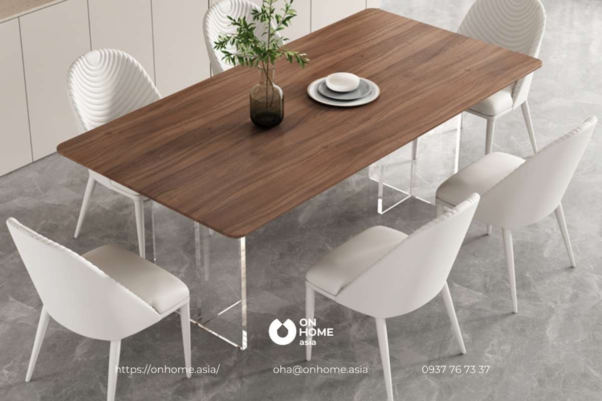 Bộ bàn ghế ăn gỗ Óc Chó hình chữ nhất thiết kế thanh lịch