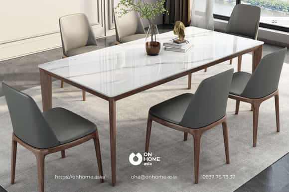 Bộ bàn ăn gỗ Óc Chó mặt đá cao cấp