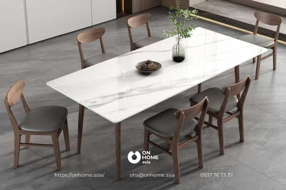 Bộ bàn ăn gỗ Óc Chó mặt đá sang trọng