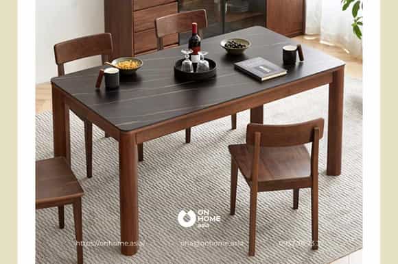 Bộ bàn ăn gỗ Óc Chó đơn giản mà đẹp