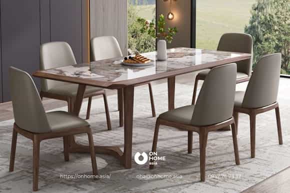 Bộ bàn ăn gỗ Óc Chó mặt đá cao cấp