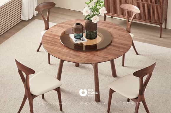 Bộ bàn ăn gỗ Óc Chó hình tròn cao cấp